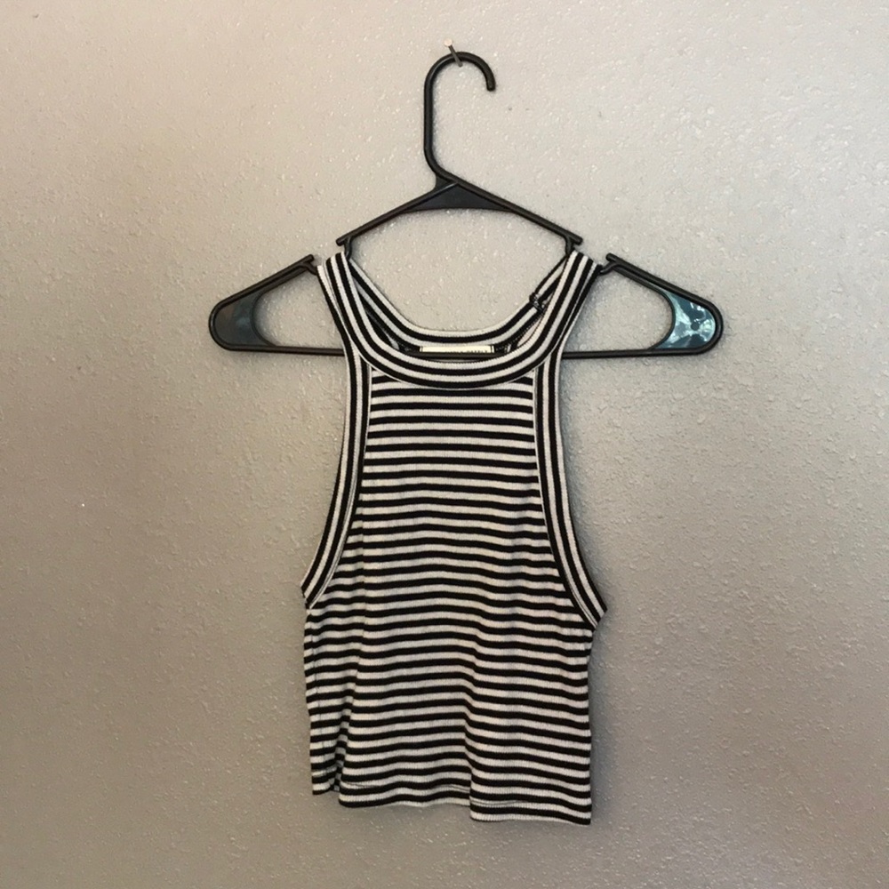 Black & White, Striped, Halter, Crop Top